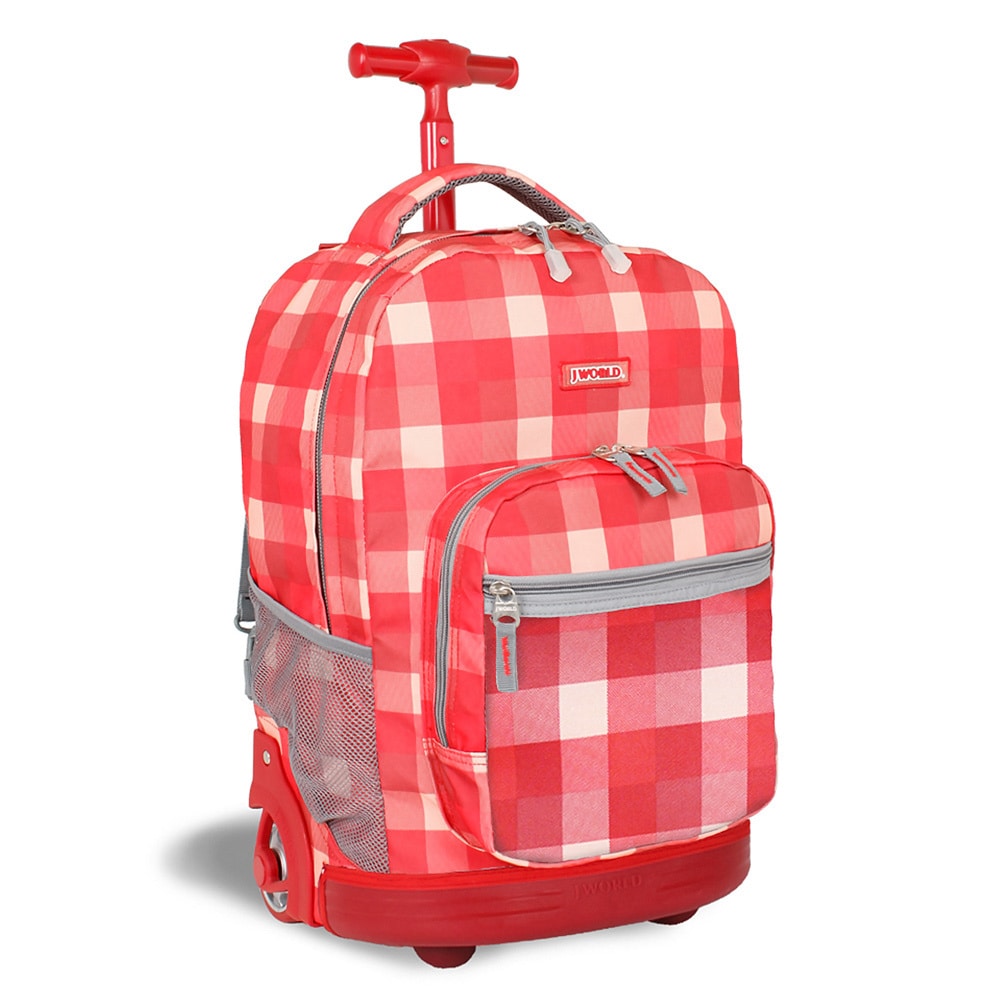 J World New York Check Red Sunrise Rolling Backpack