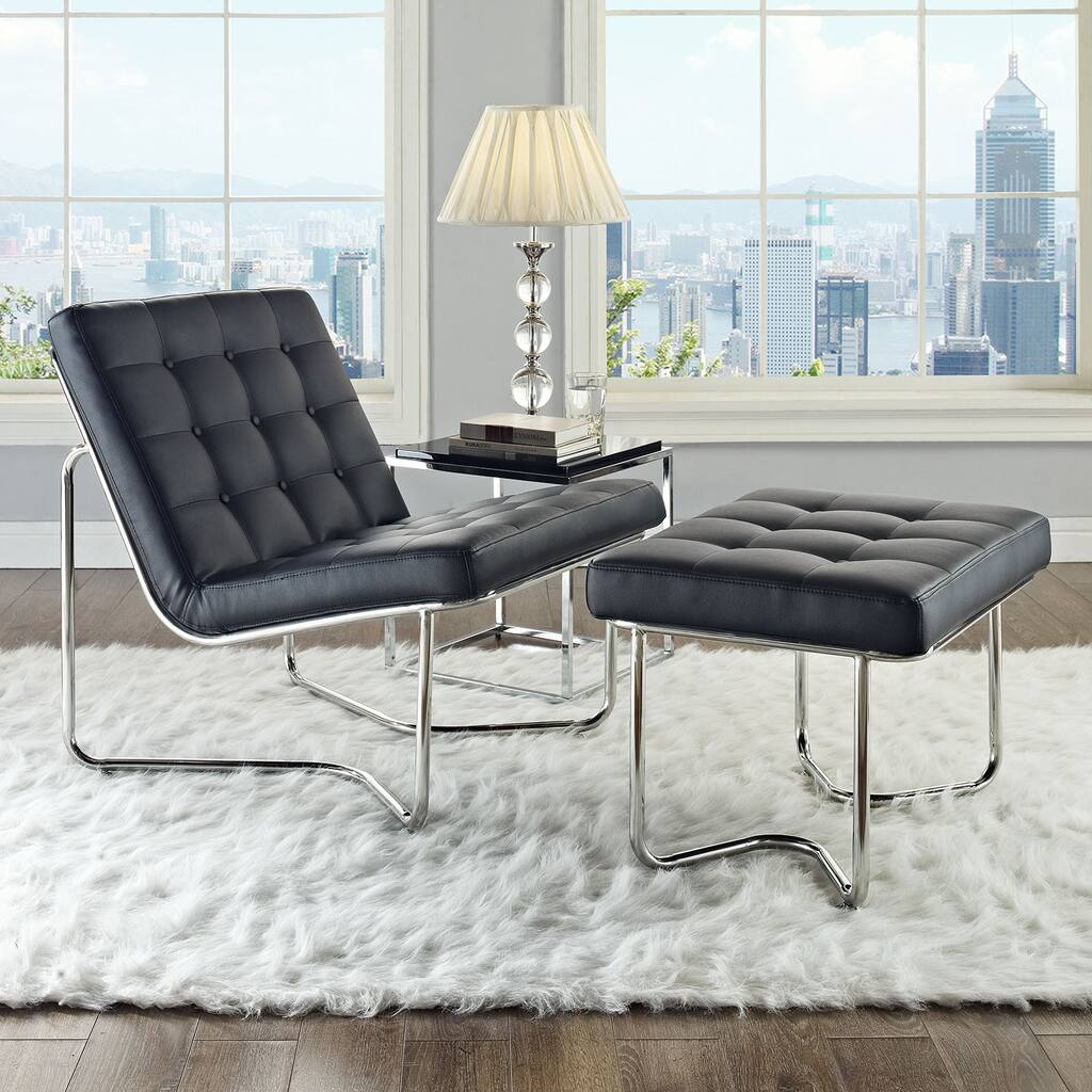 'Gibraltar' Padded Vinyl Lounge Chair and Ottoman