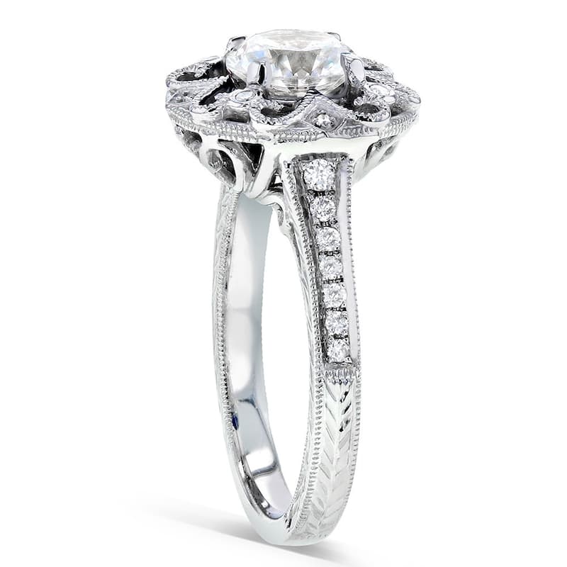 Annello by Kobelli 14k Gold 1 1/5ct TGW Moissanite and Diamond Antique-style Floral Engagement Ring