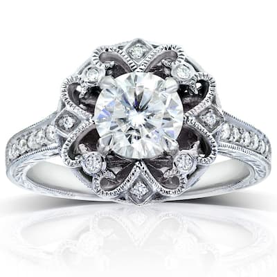 Annello by Kobelli 14k Gold 1 1/5ct TGW Moissanite and Diamond Antique-style Floral Engagement Ring