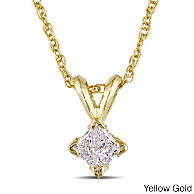Miadora 14k Gold 1/4ct TDW Diamond Solitaire Necklace - Yellow