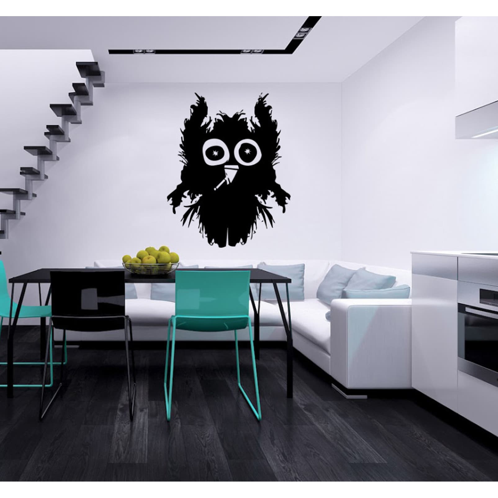 Owl Vinyl Wall Decal (Glossy blackEasy to applyDimensions 25 inches wide x 35 inches long )