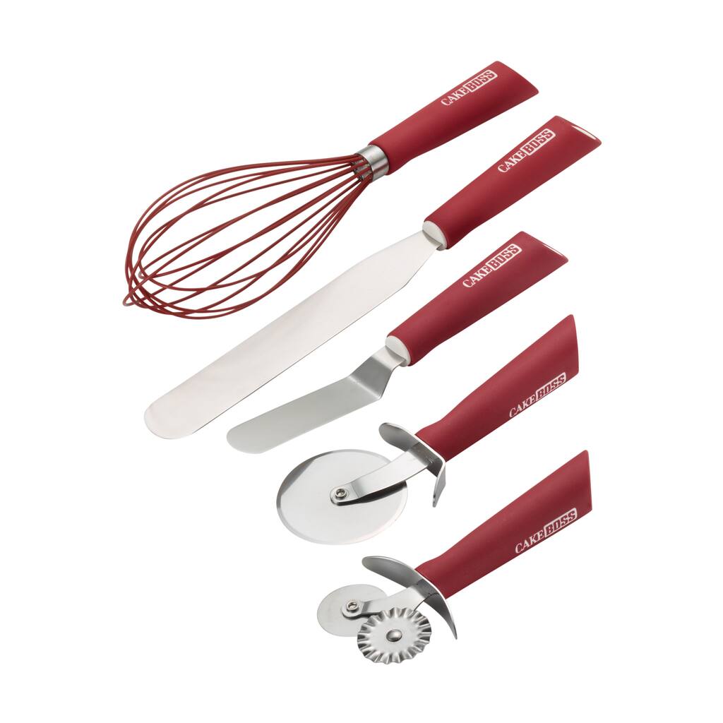 Cake Boss Stainless Steel Tools and Gadgets 5-Piece Baking and Decorating Red Tool Set