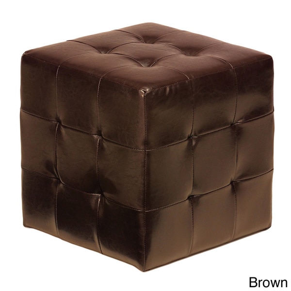 Cortesi Home Braque Brown Faux Leather Ottoman Cube  Free Shipping On Orders Over $45 