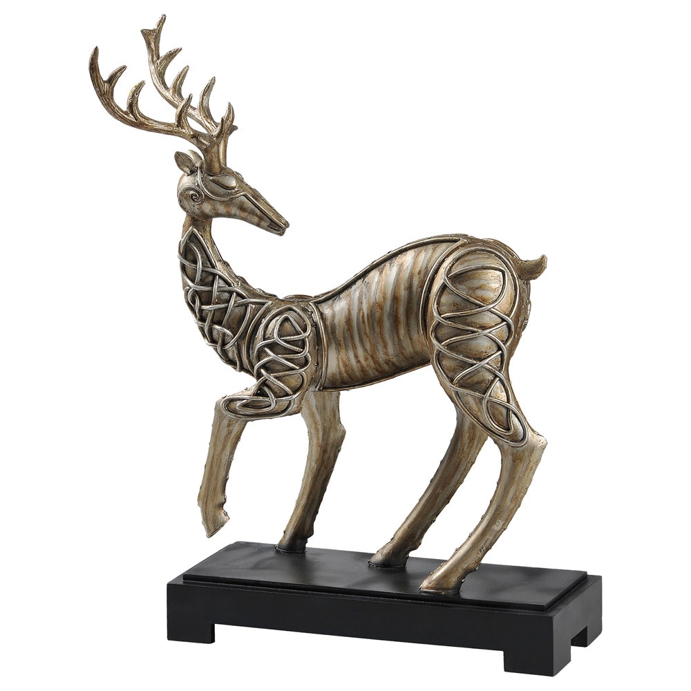 Hand Molded Silver Leaf Startled Deer Sculpture