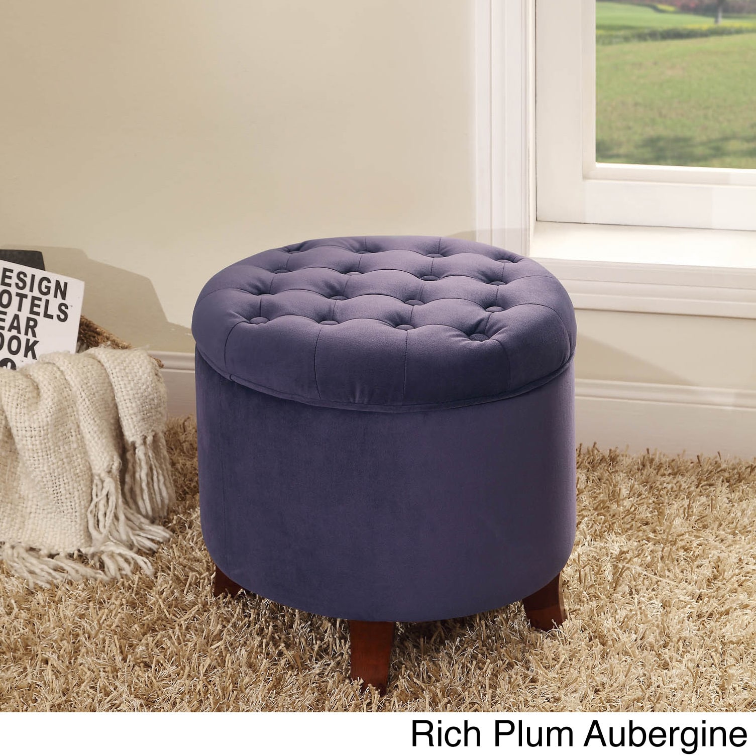 Velvet Tufted Round Ottoman With Storage