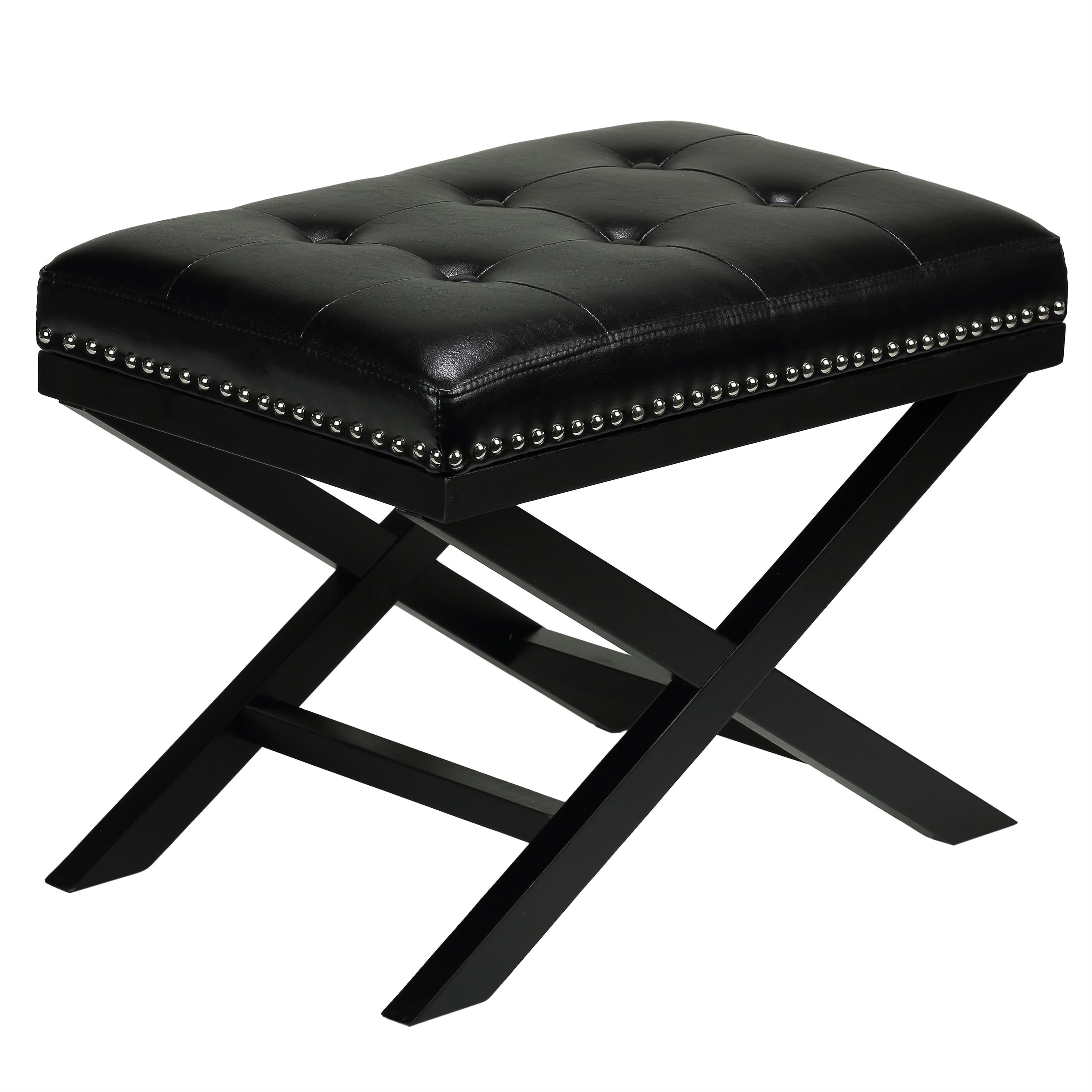 Black Traditional Cross Leg X style Bench Ottoman