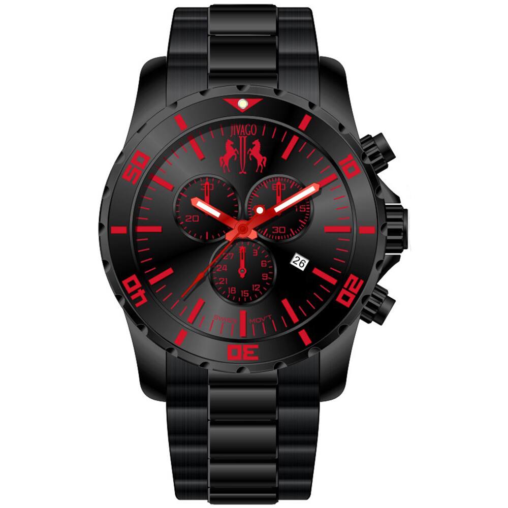 Jivago Men's Ultimate Black-and-Red Chronograph Watch