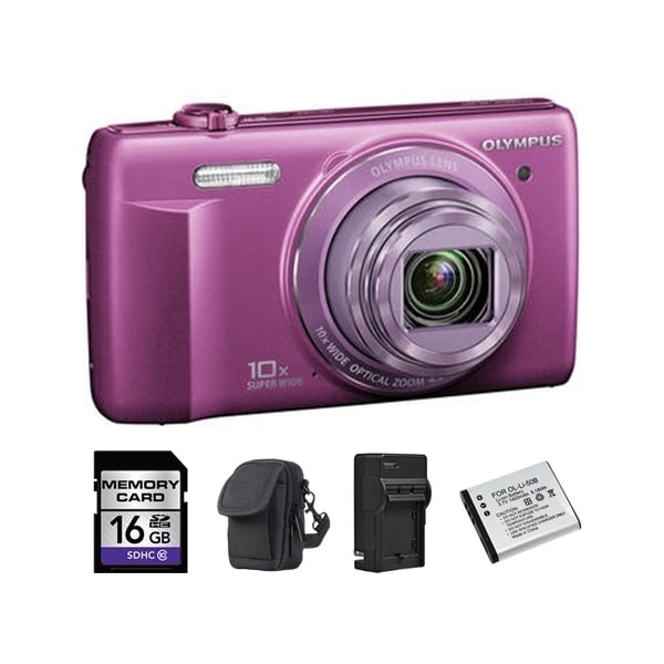 Olympus VR 340 16MP Purple Digital Camera 16GB Bundle  