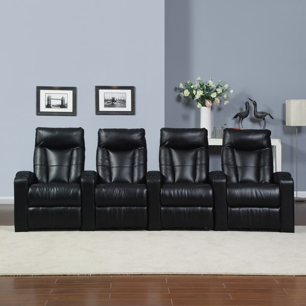 Shop ProLounger Home Theater Black Renu Leather 4 Piece Wall Hugger