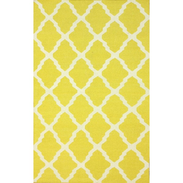 nuLOOM Moroccan Trellis Flatweave Kilim Yellow Wool Rug (7'6 x 9'6) Nuloom 7x9   10x14 Rugs