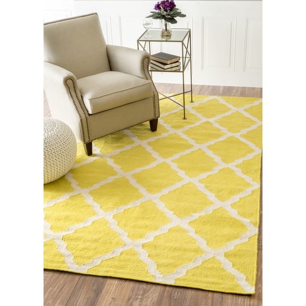 nuLOOM Moroccan Trellis Flatweave Kilim Yellow Wool Rug (7'6 x 9'6