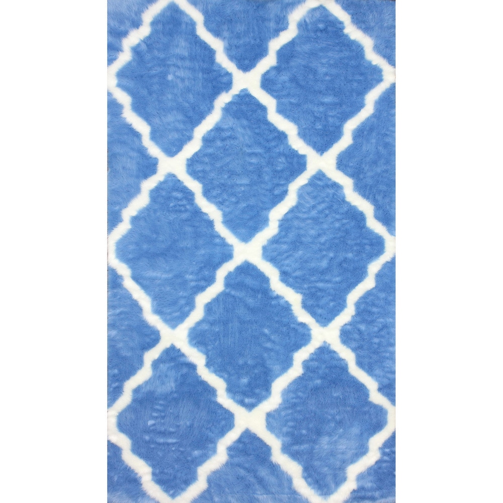 Nuloom Modern Faux Sheepskin Lattice Trellis Blue Shag Rug (5 X 8)