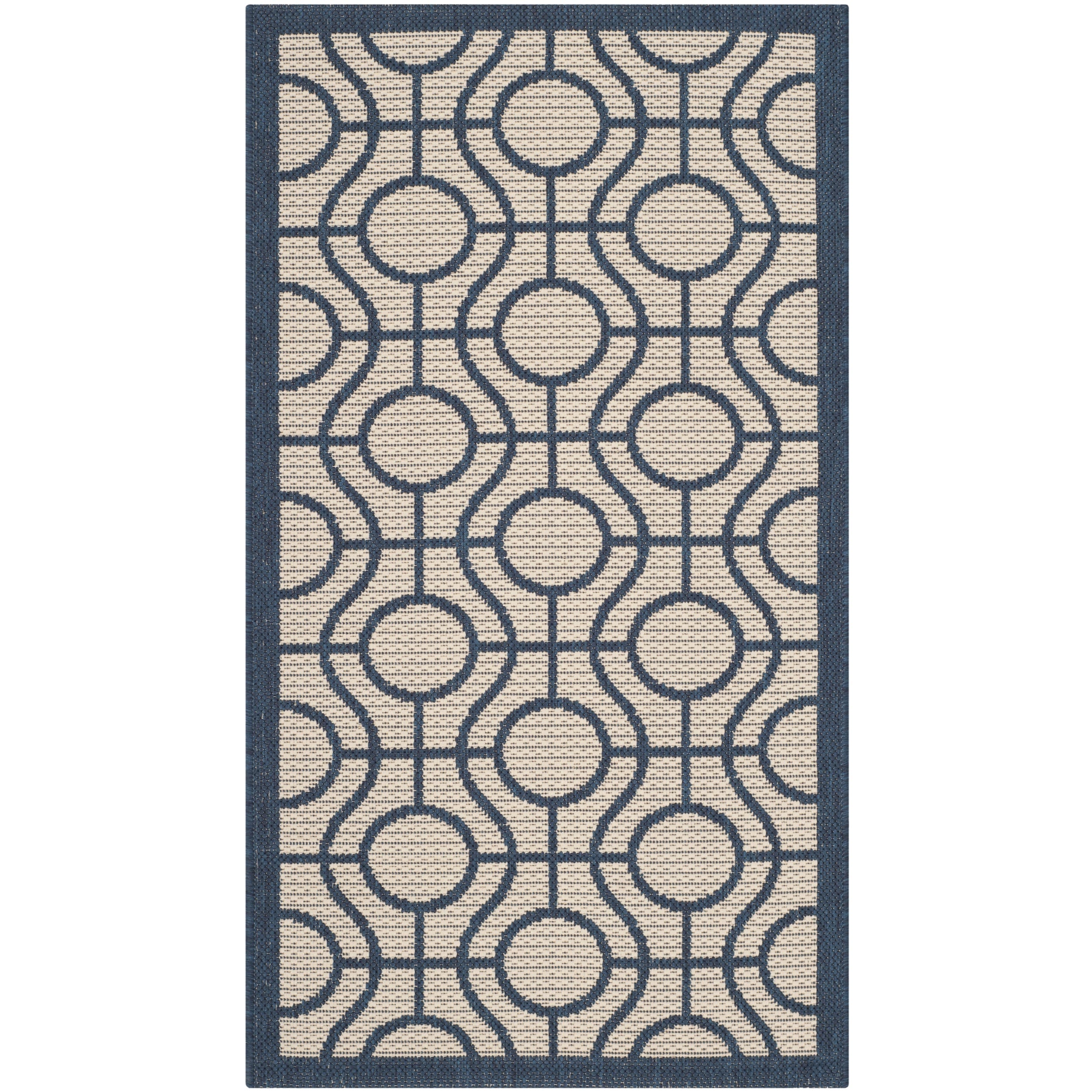 Safavieh Indoor/ Outdoor Courtyard Beige/ Navy Rug (2 X 37)