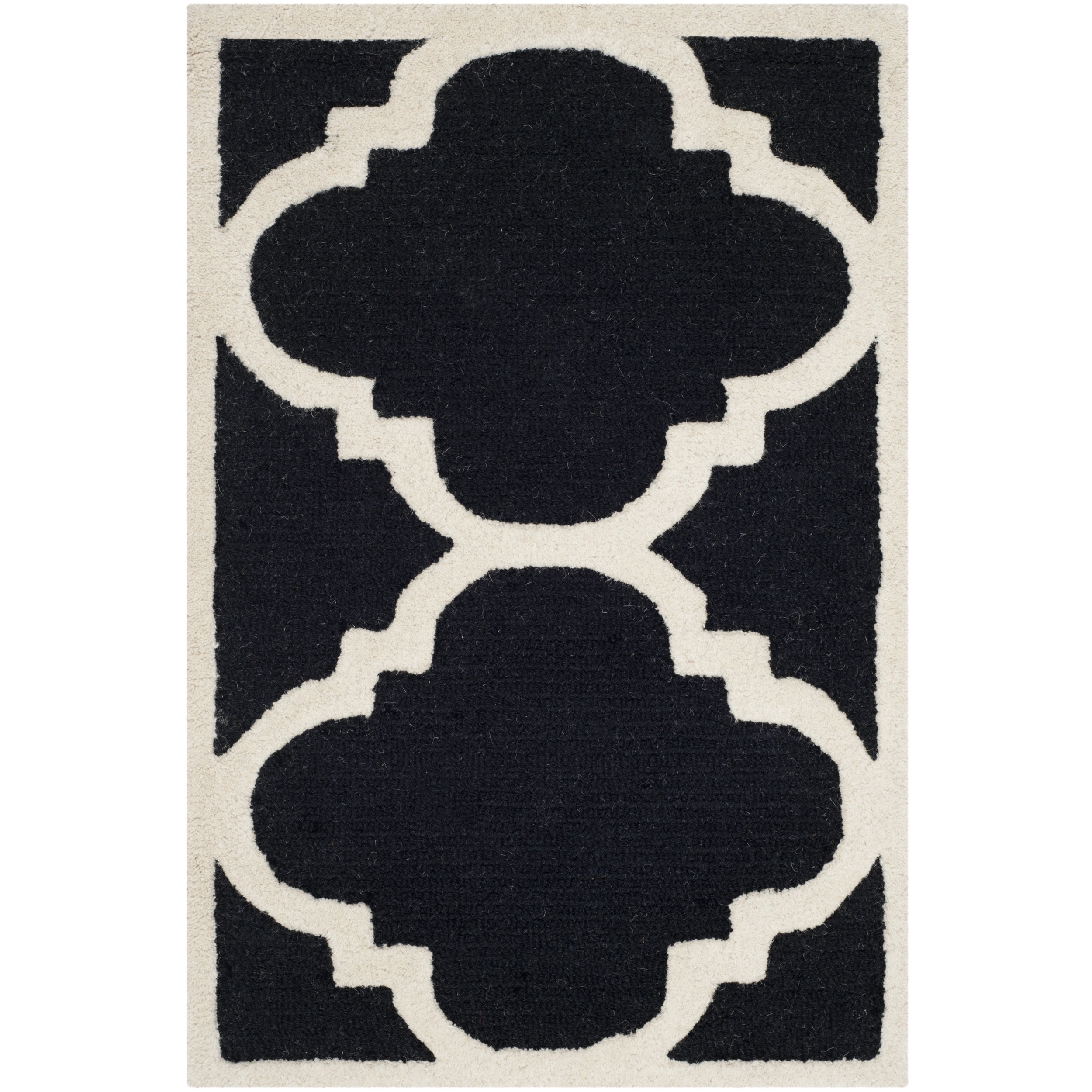 Safavieh Handmade Moroccan Cambridge Trellis Pattern Black/ Ivory Wool Rug (26 X 4)