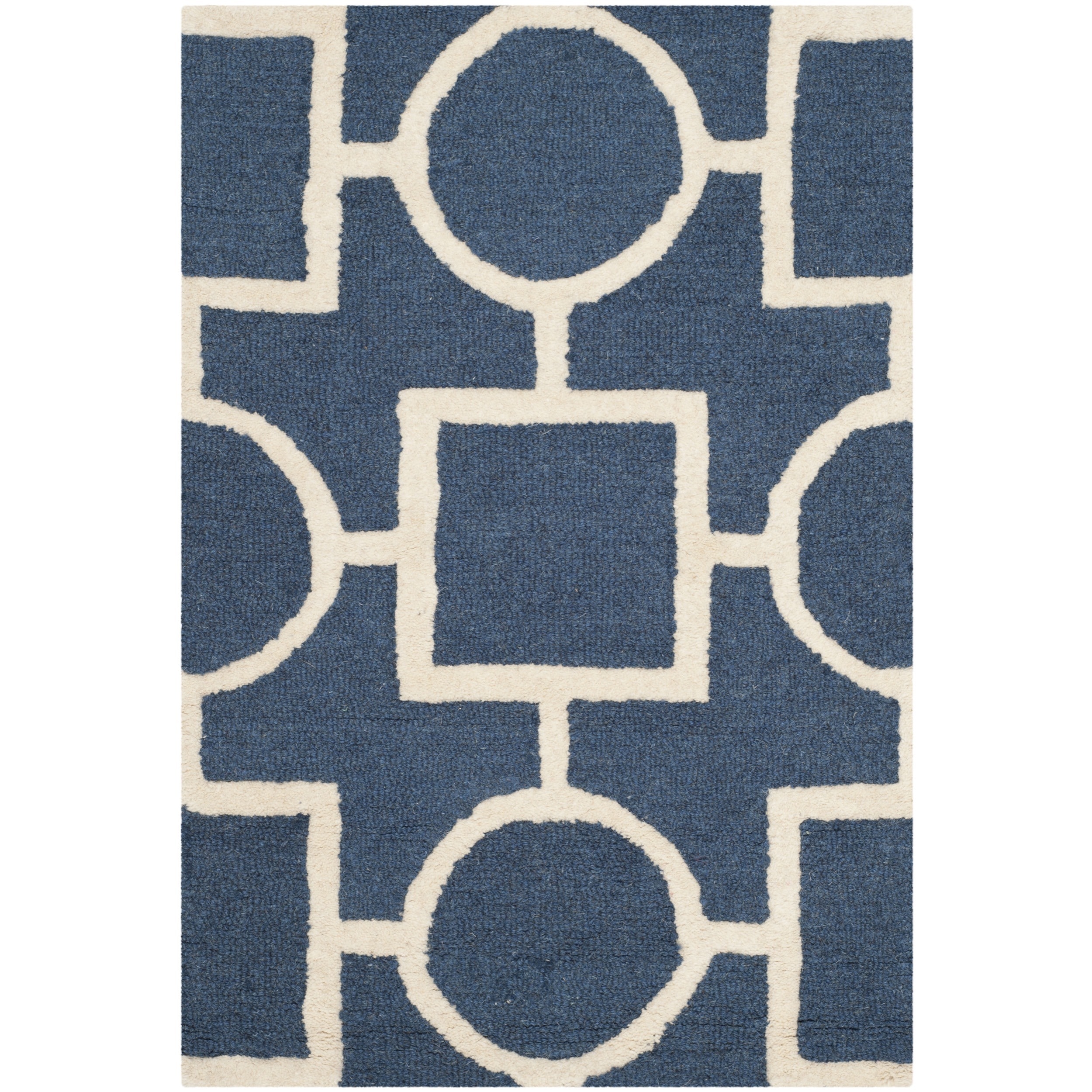 Safavieh Handmade Moroccan Cambridge Squares and circles Navy/ Ivory Wool Rug (26 X 4)