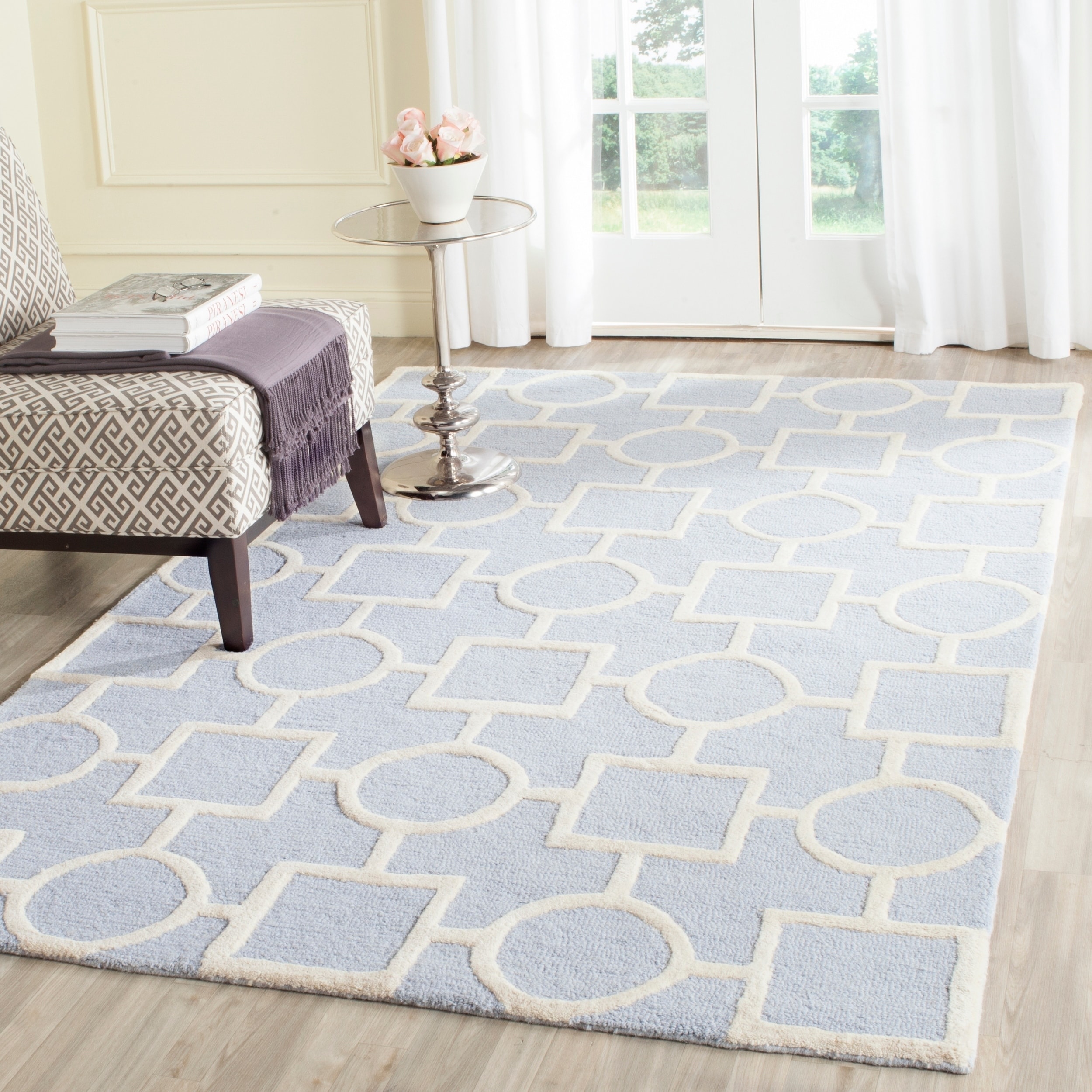 Safavieh Handmade Moroccan Cambridge Squares and circles Light Blue/ Ivory Wool Rug (4 X 6)