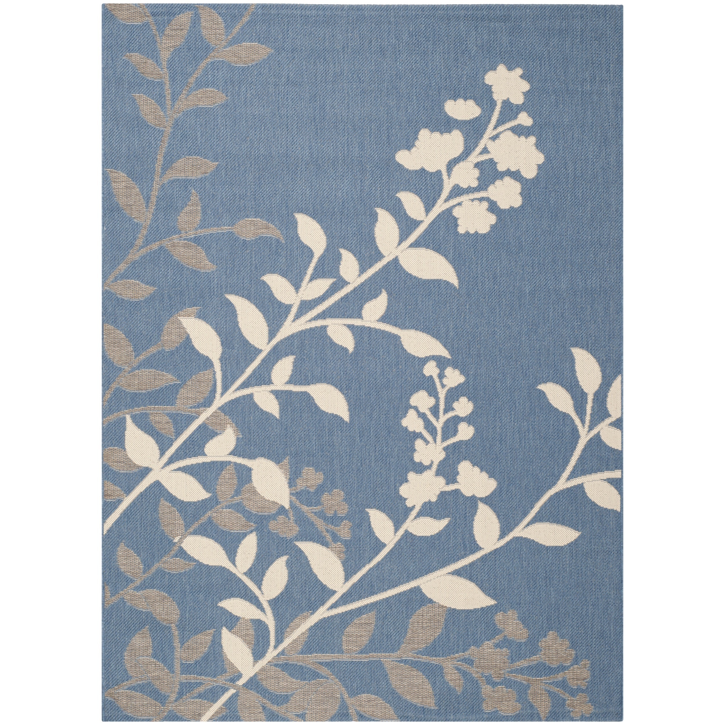 Safavieh Indoor/ Outdoor Courtyard Floral Blue/ Beige Rug (53 X 77)