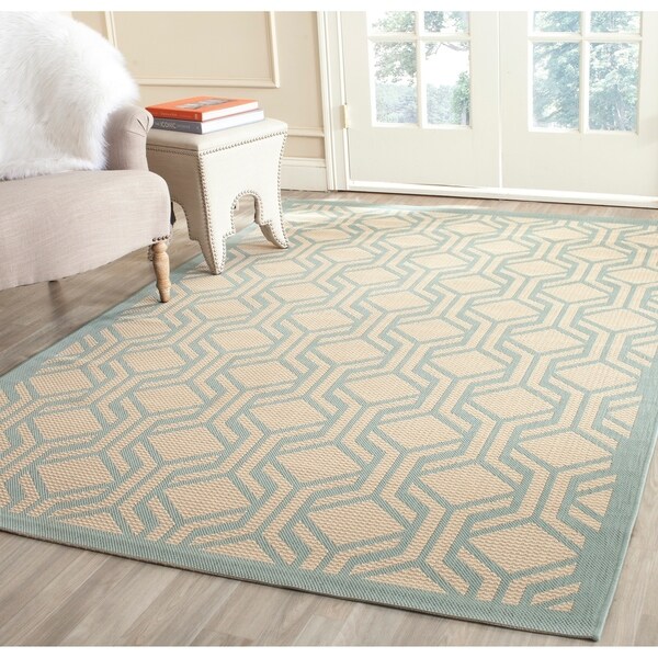 Safavieh Courtyard Modern Geometric Beige/ Aqua Indoor/ Outdoor Rug - 8' x 11'