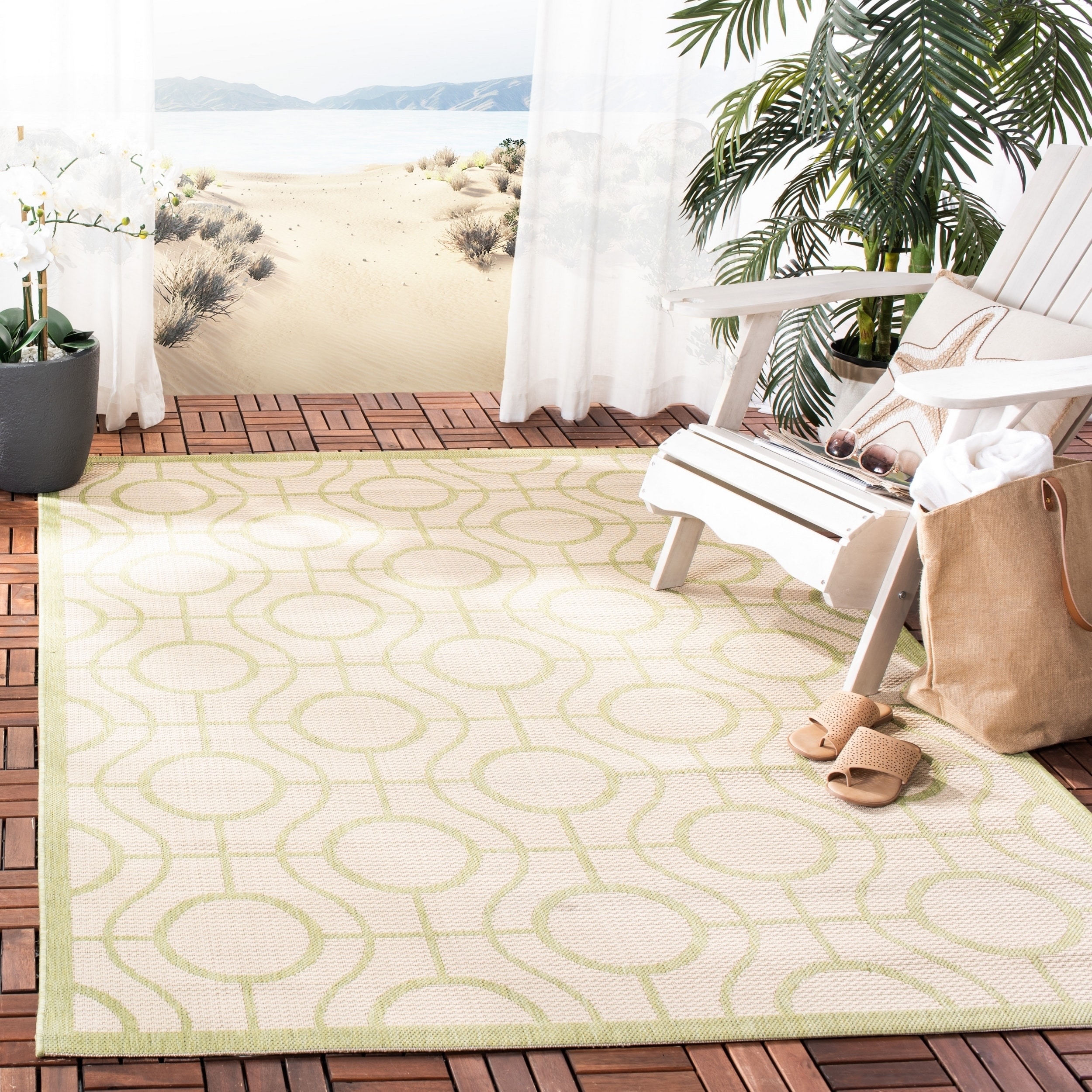 Safavieh Indoor/ Outdoor Geometric Courtyard Beige/ Sweet pea Polypropylene Rug (8 X 11)