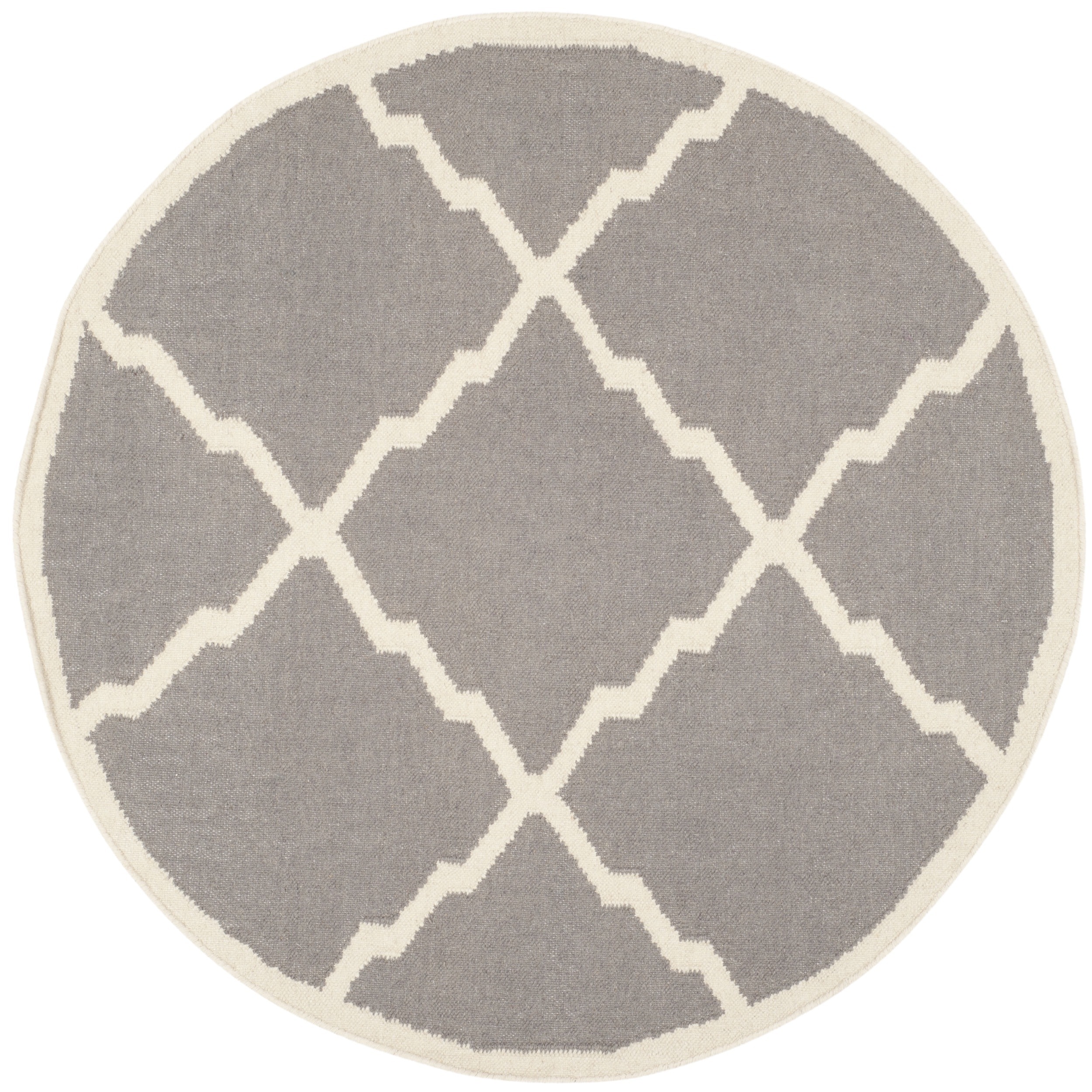 Safavieh Hand woven Moroccan Dhurries Grey/ Ivory Wool Rug (4 Round)