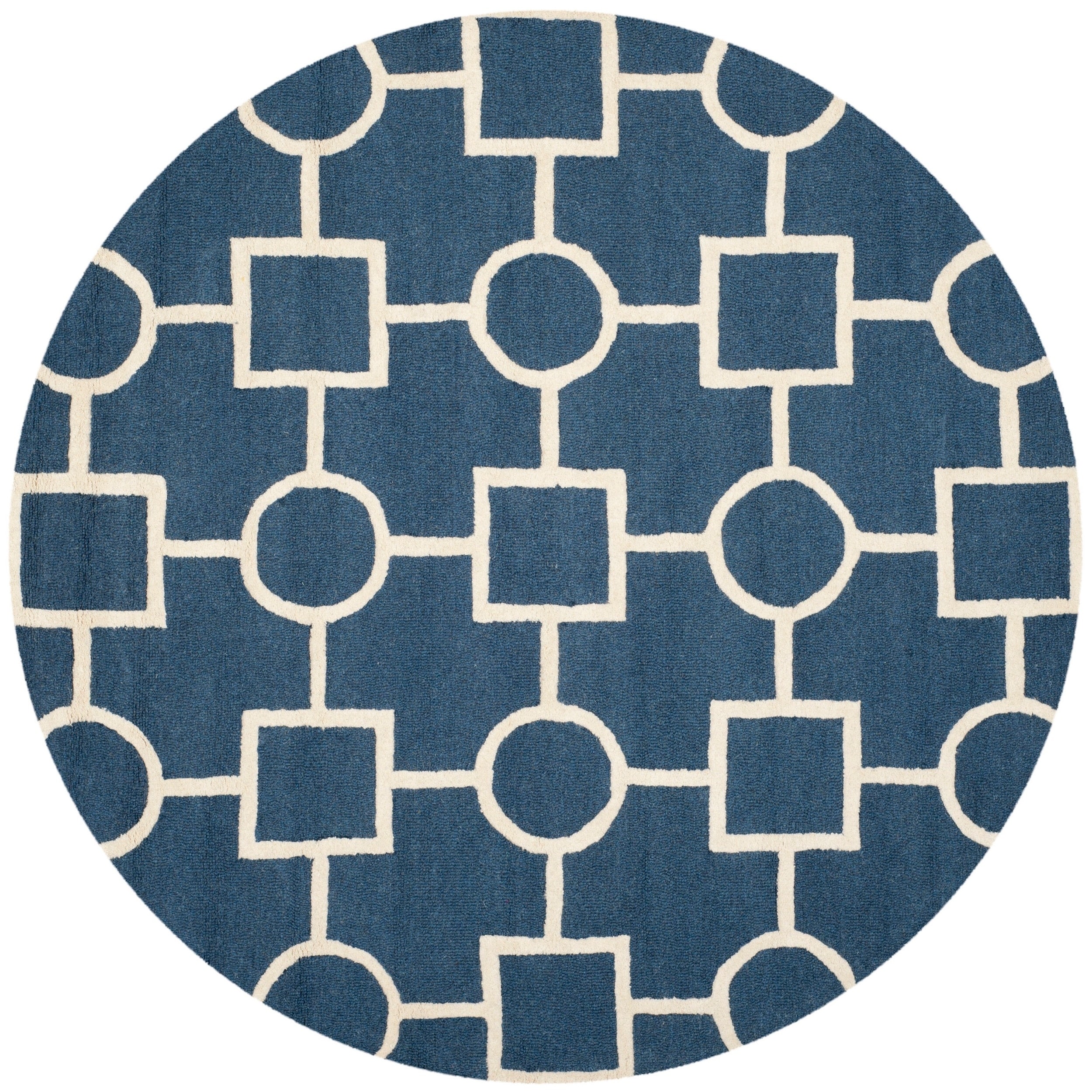 Safavieh Handmade Moroccan Cambridge Squares and circles Navy/ Ivory Wool Rug (6 Round)