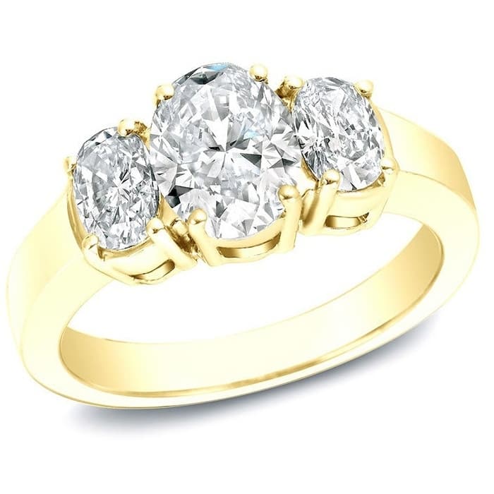 Auriya 14k Gold 2 1/3ctw 3-stone Oval Diamond Engagement Ring Certified - Yellow - 10