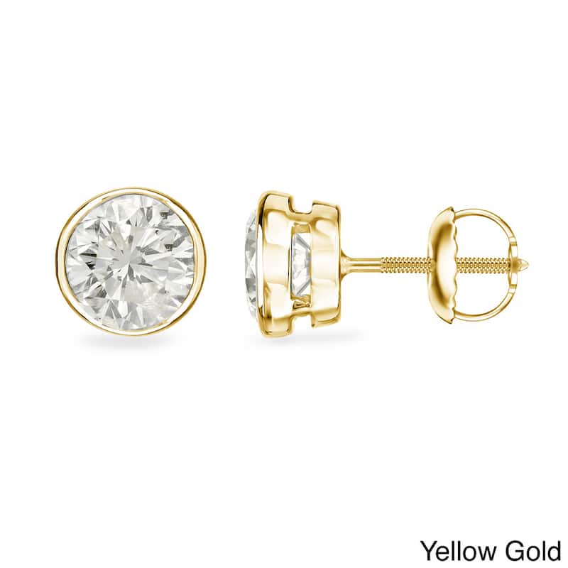 Auriya 3/4ctw Round Diamond Stud Earrings 14k Gold Bezel-set - Yellow