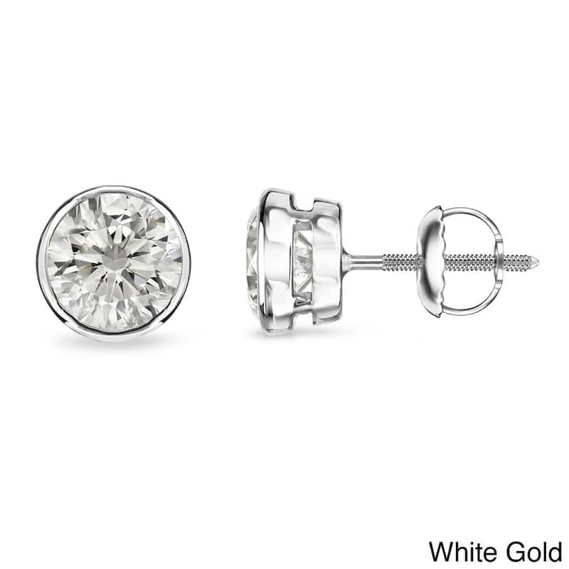 Auriya 3/4ctw Round Diamond Stud Earrings 14k Gold Bezel-set - White
