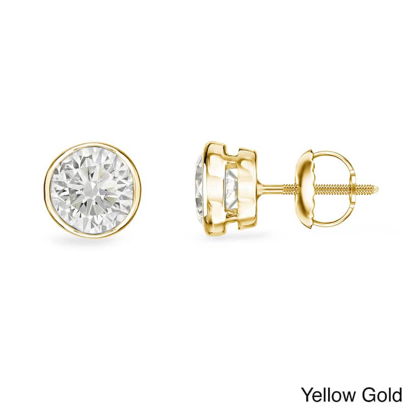 Auriya 1/3ctw Round Diamond Stud Earrings 14k Gold Bezel-set - Yellow