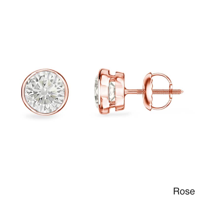 Auriya 1/3ctw Round Diamond Stud Earrings 14k Gold Bezel-set - Rose