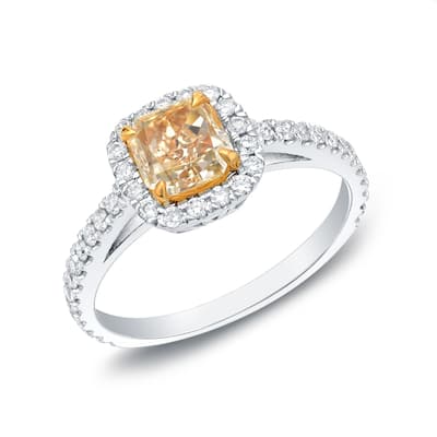 Auriya 18k Two-tone Gold Fancy Yellow 1 1/2ctw Radiant Cut Diamond Ring Certified
