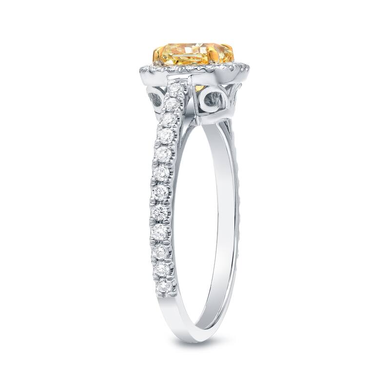 Auriya 18k Two-tone Gold Fancy Yellow 1 1/2ctw Radiant Cut Diamond Ring Certified