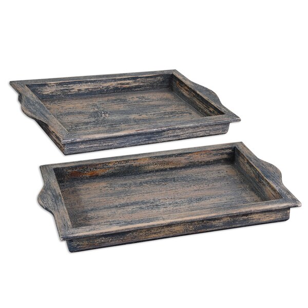 Shop Uttermost Bleu Dark Blue/ Aged Ivory Tray - Free Shipping Today ...