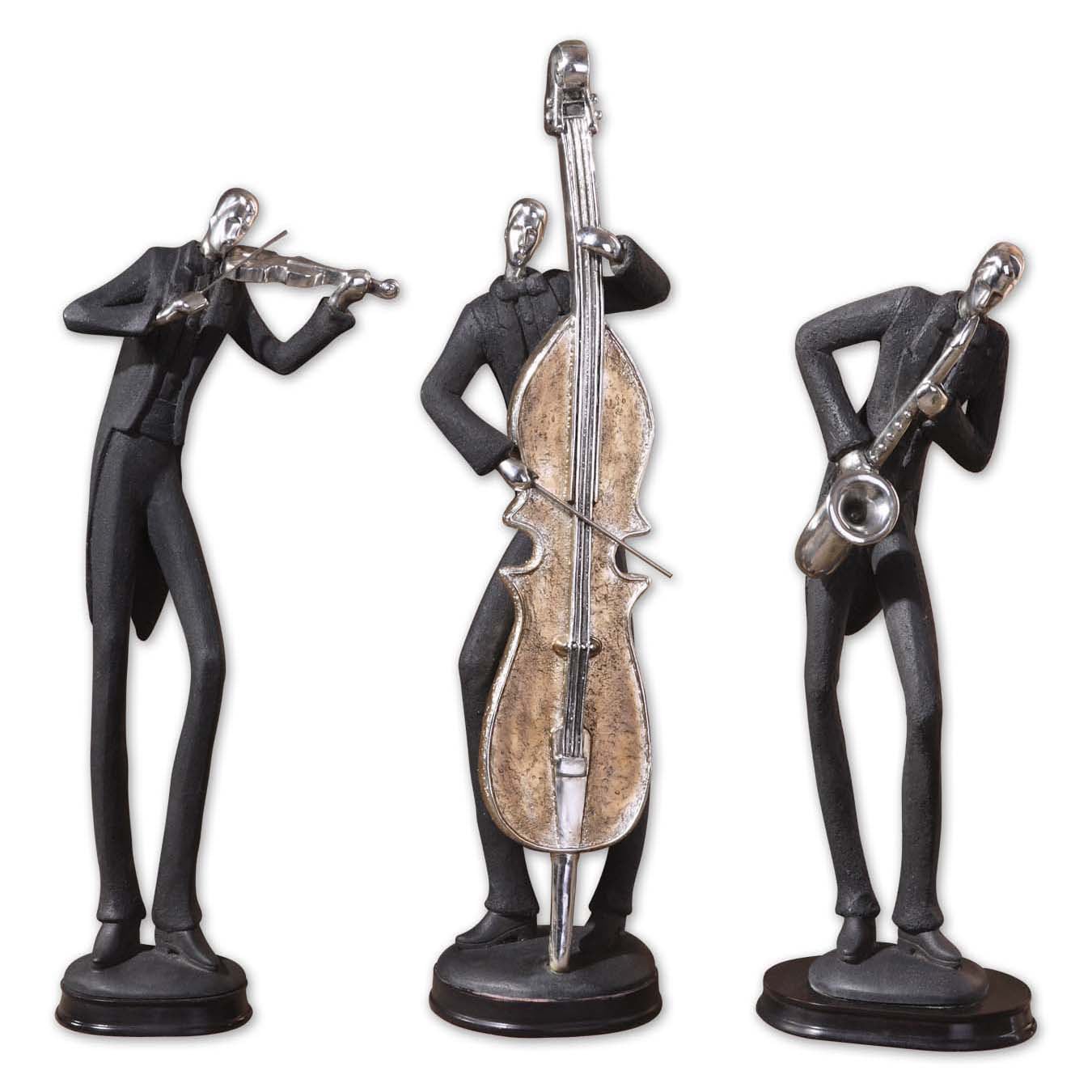 Slate Grey Musician Sculptures (set Of 3)