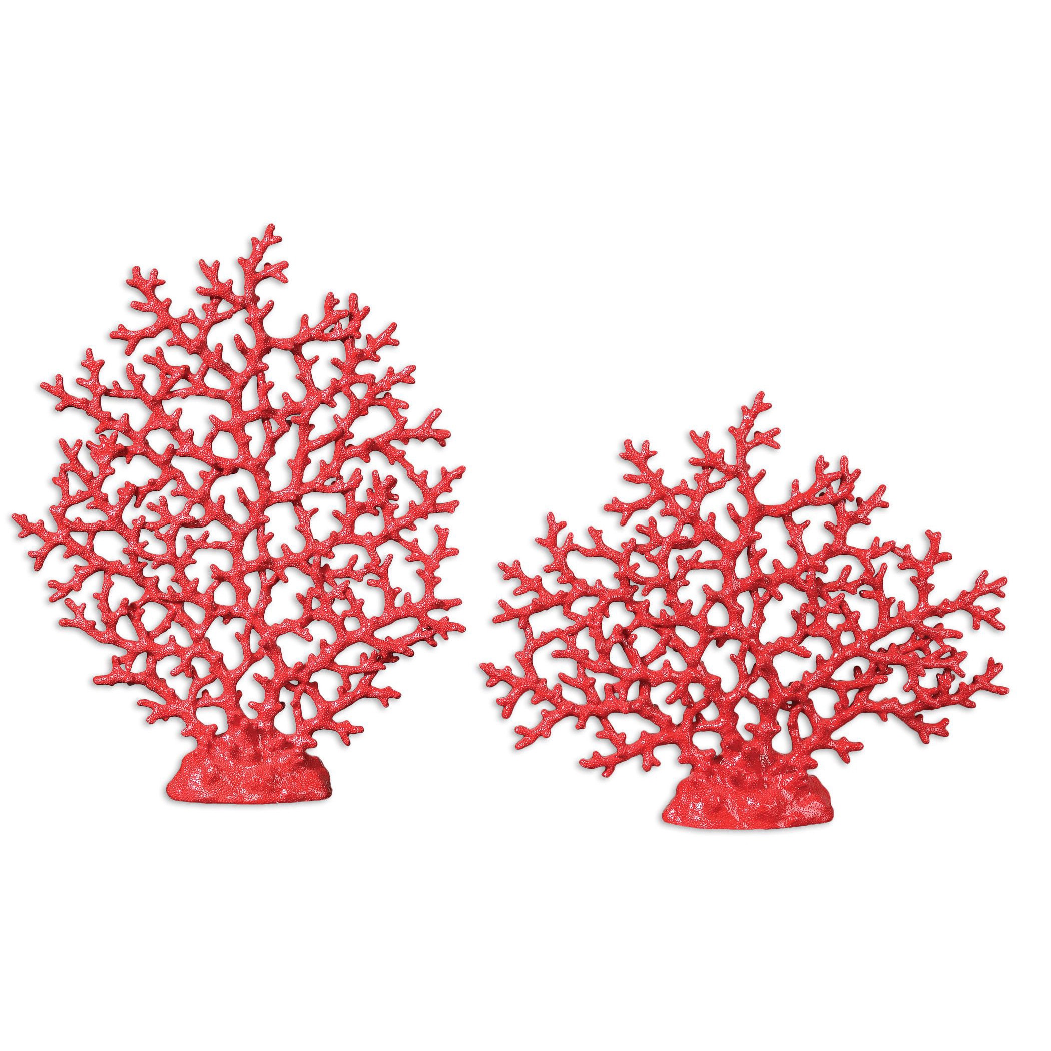 Bright Red Coral Sculptures (set Of 2)