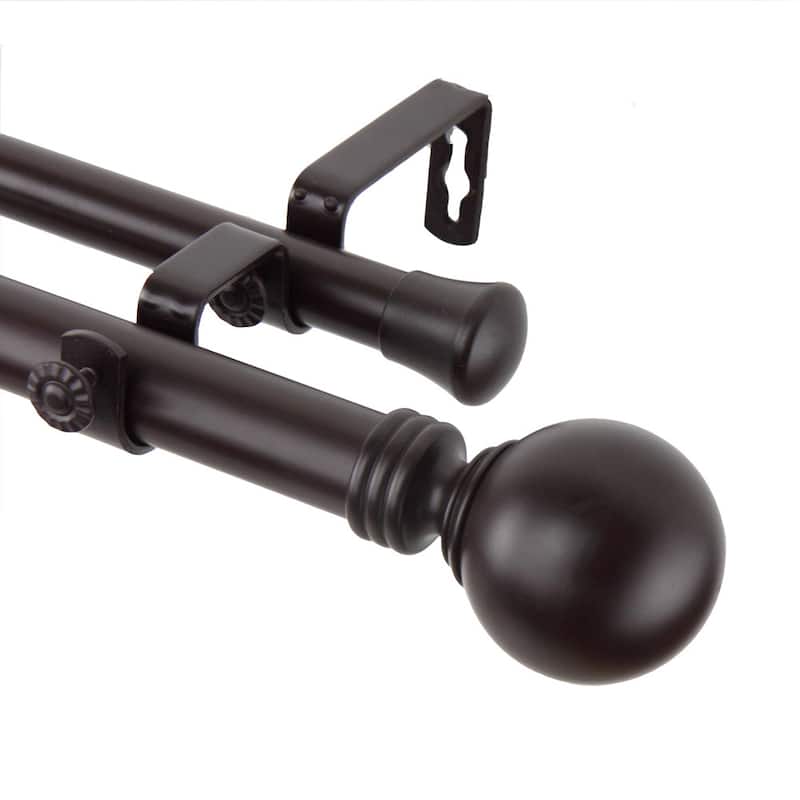 InStyleDesign Sphere Mocha Adjustable Double Curtain Rod with Finial Set - 28 to 48 inches