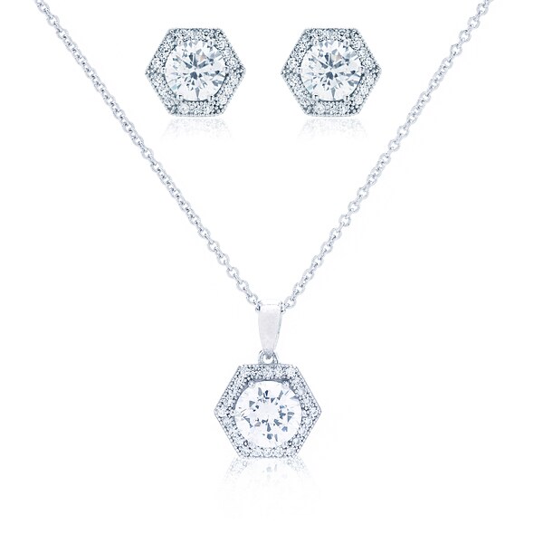 Shop Blue Box Jewels Hexagon Shape Necklace and Earring Set On Sale Free Shipping Today