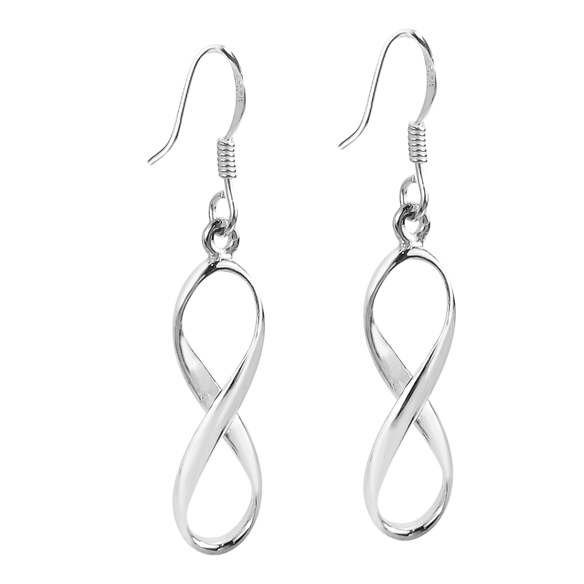 in silver metal endless love Infinity love earrings heart
