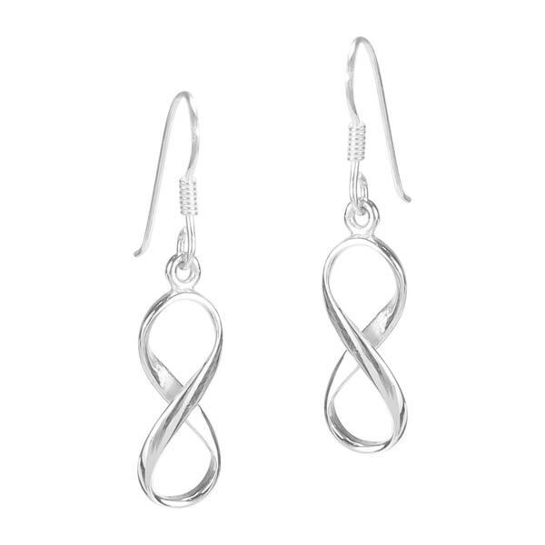 in silver metal endless love Infinity love earrings heart