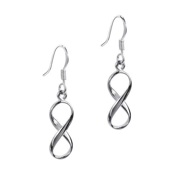 in silver metal endless love Infinity love earrings heart