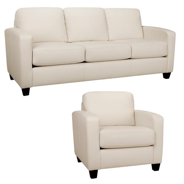 Bryce White Italian Leather Sofa and Two Chairs