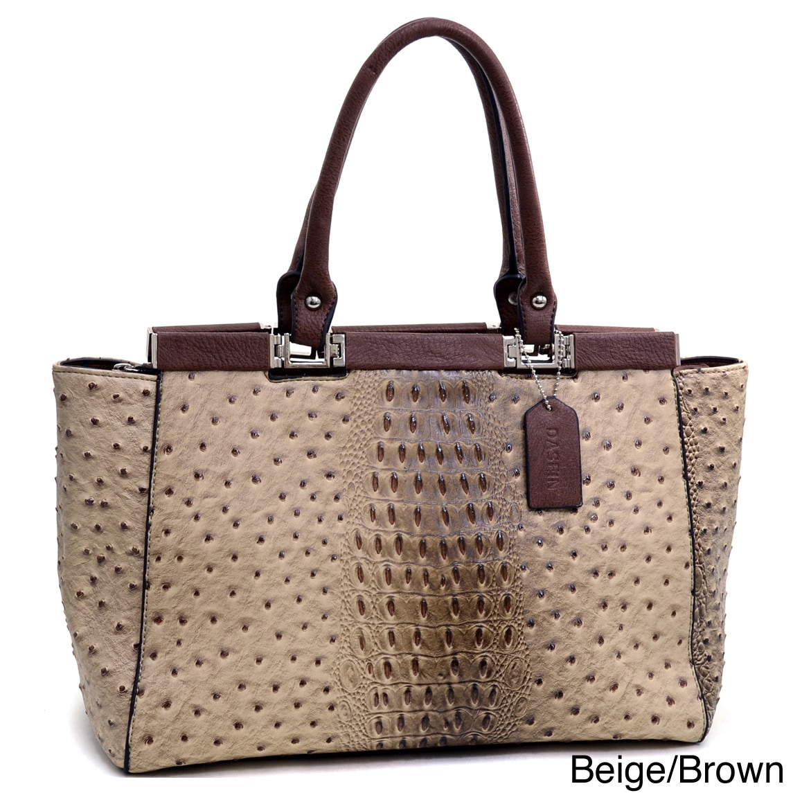 Dasein Ostrich And Croco Fusion Wide Petite Tote