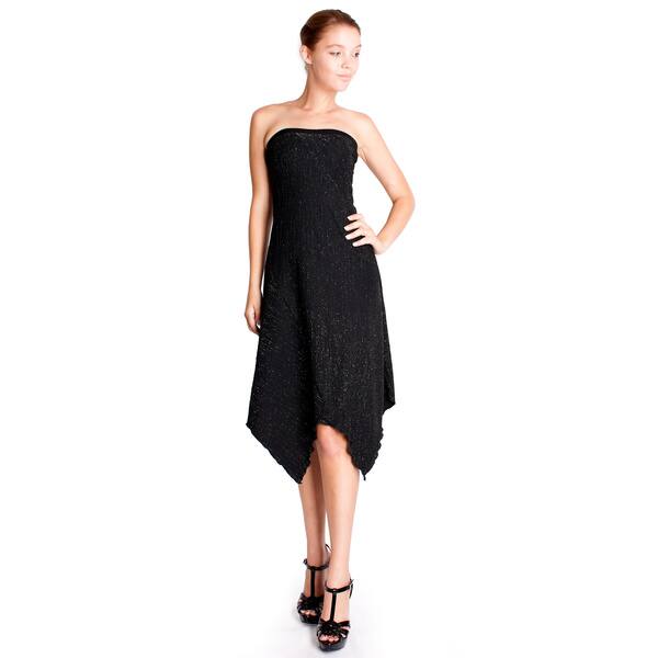 Evanese Womens Shiny Venezia Slip On Elegant Long Dress with Shoulder