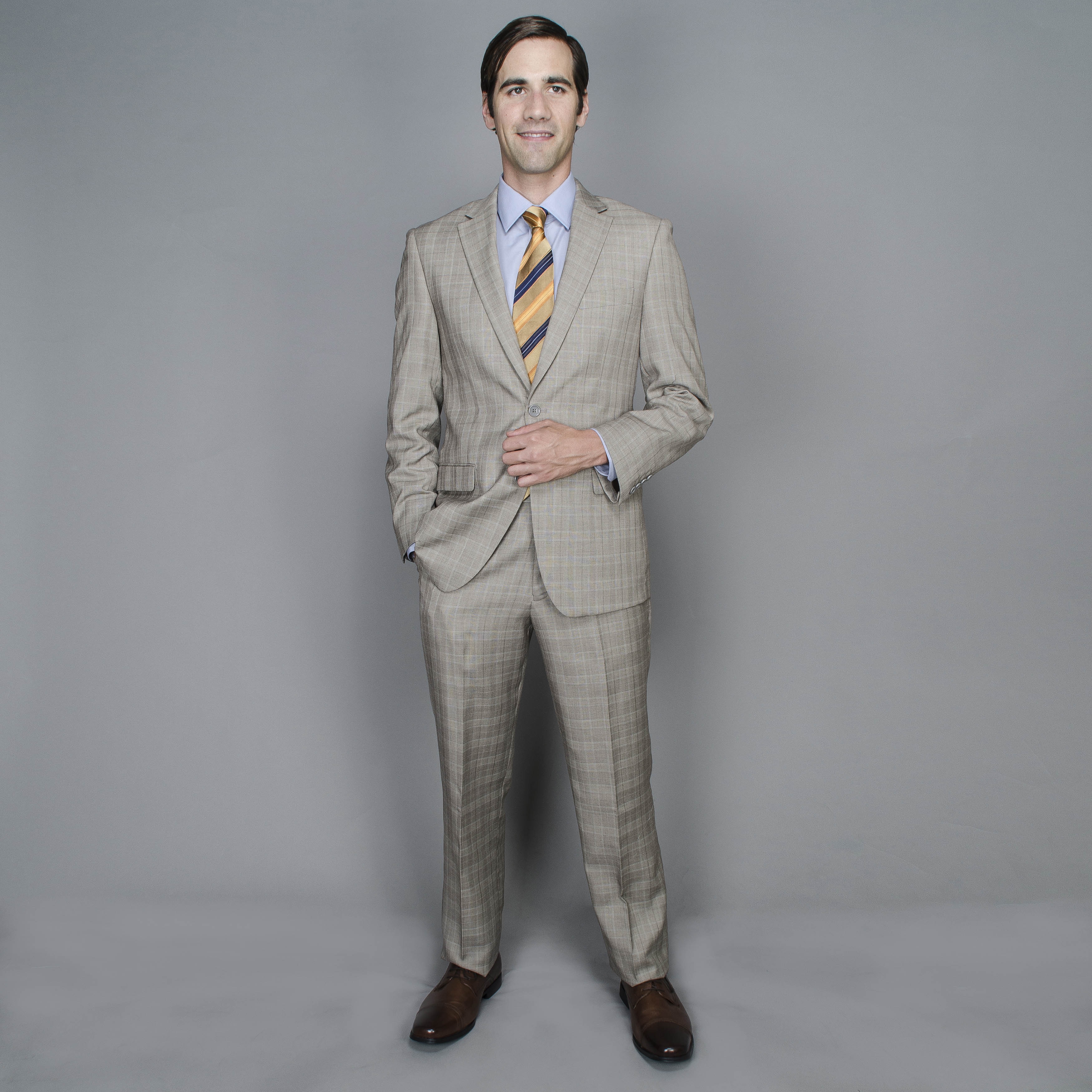 Tan Plaid 2 button Suit