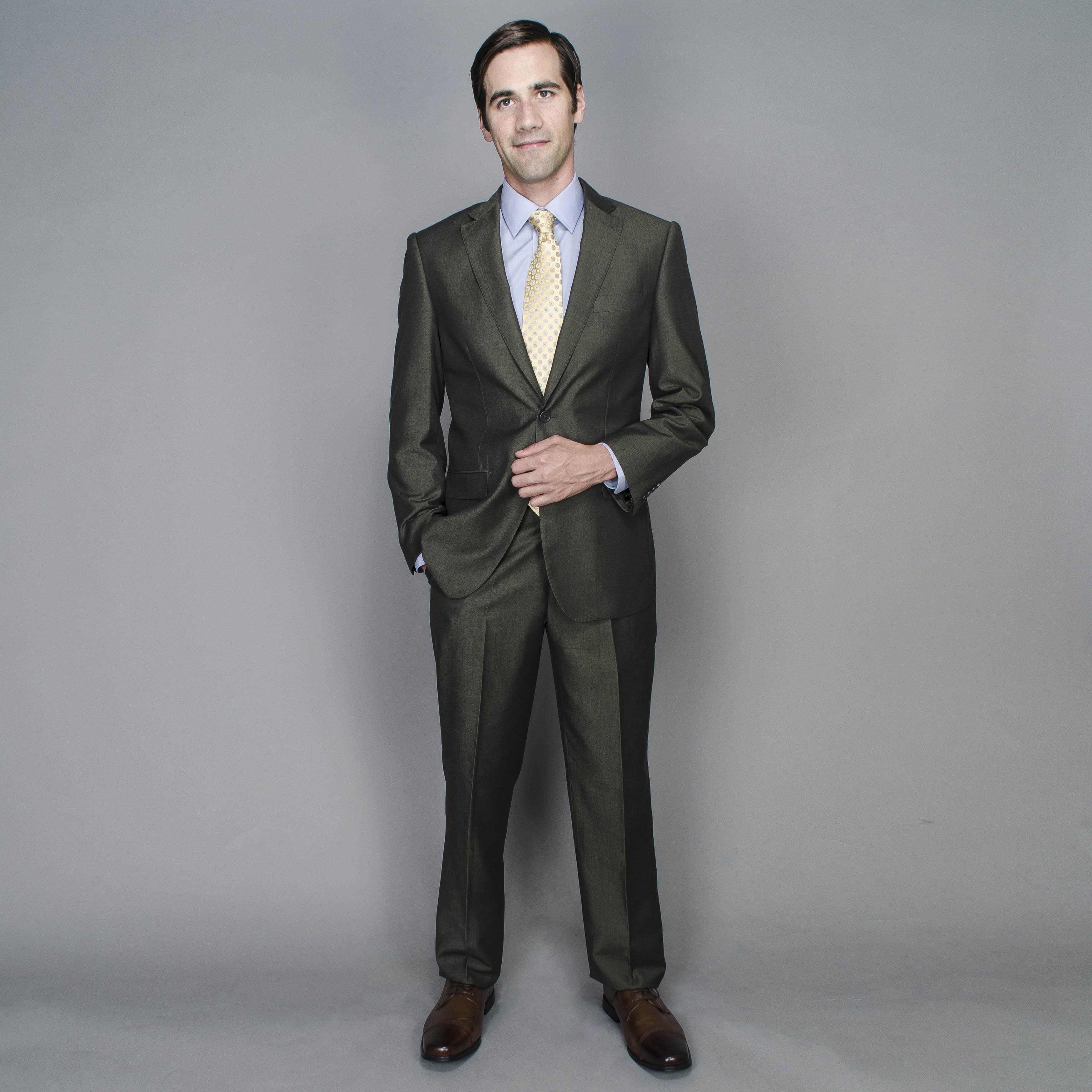 Brown Sharkskin 2 button Wool And Silk Blend Suit