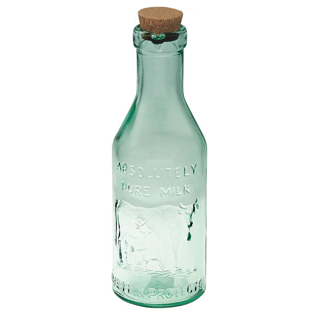 Set of 4 Recycled Glass Pure Milk Bottles with Corks