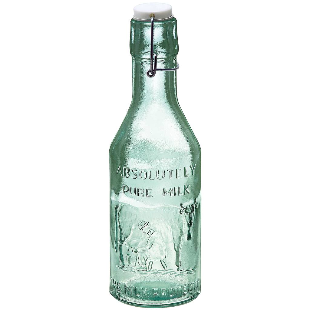 Set of 4 Recycled Glass 'Pure Milk' Bottles with Clamps