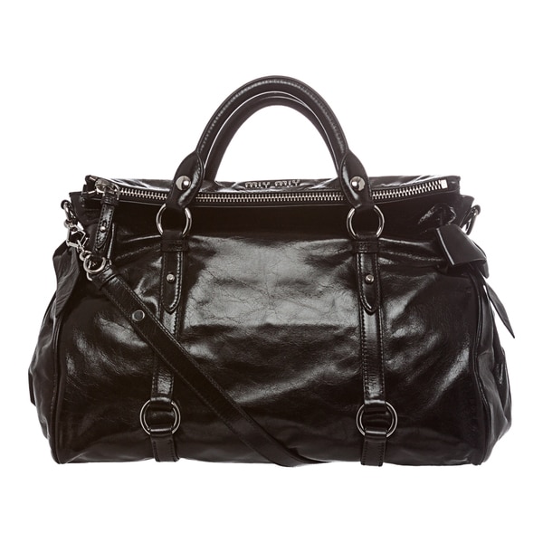 Miu Miu Lux Black Vitello Leather Bow Satchel