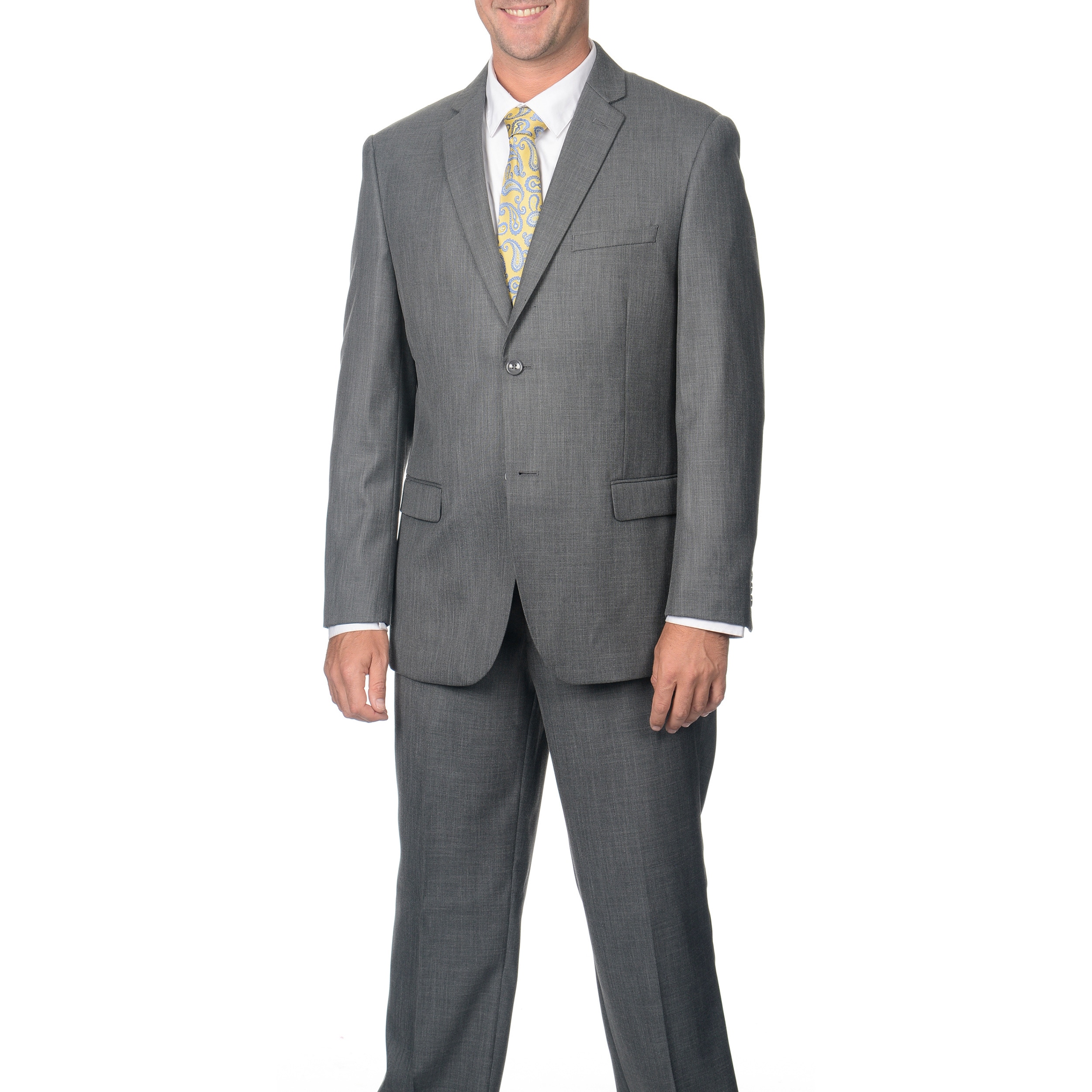 San Malone Caravelli Mens Slim Fit Grey Shark Pattern 2 button Notch Collar Suit Grey Size 36R